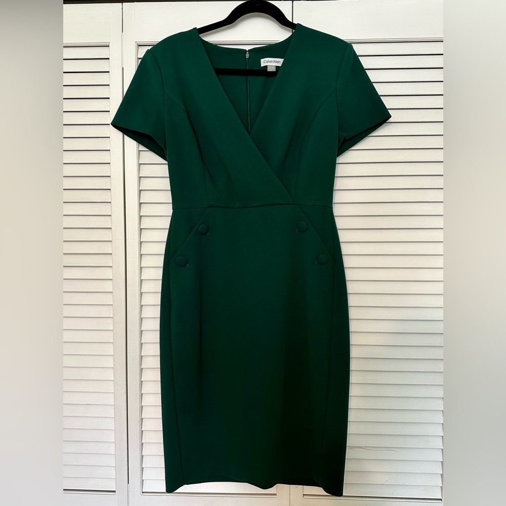 Calvin Klein Dark Green Wrap-Style Sheath Dress